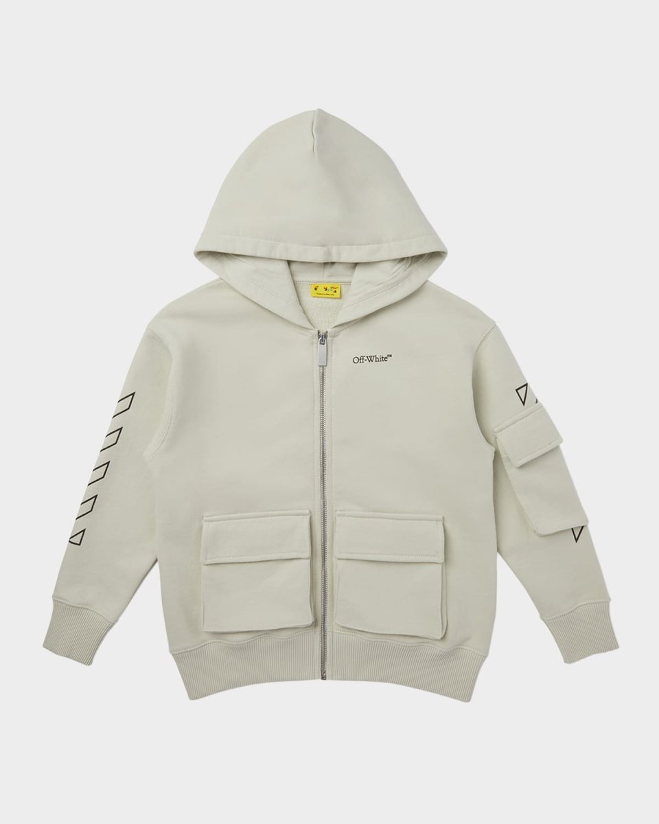 Boy's Bookish Diagonal Zip-Front Hoodie, Size